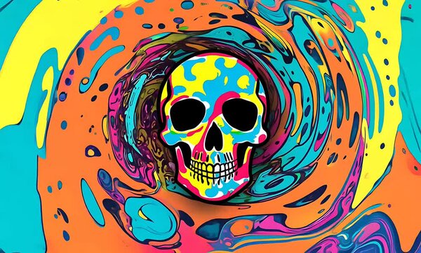Abstract Skull with Colorful Swirling Background