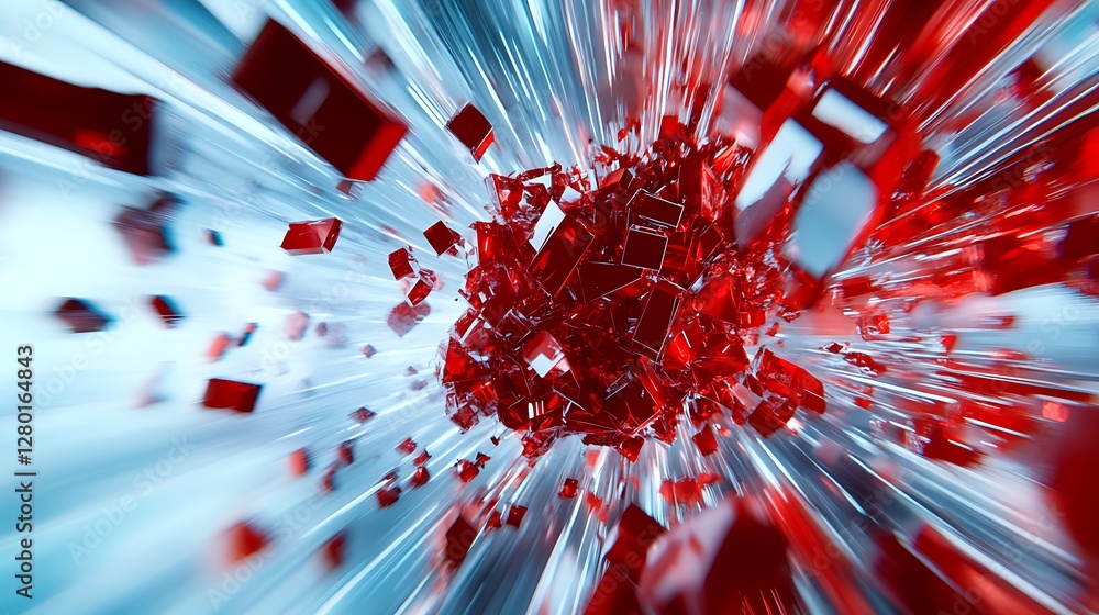 Aufkleber abstract 3d rendering of red and white cubes exploding from a central point, creating a dynamic and 