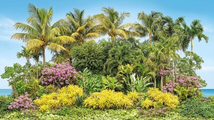 Tropical vegetation paradise flourishing vibrant nature lush growth scenic beauty serene island escape idyllic setting peaceful scenery