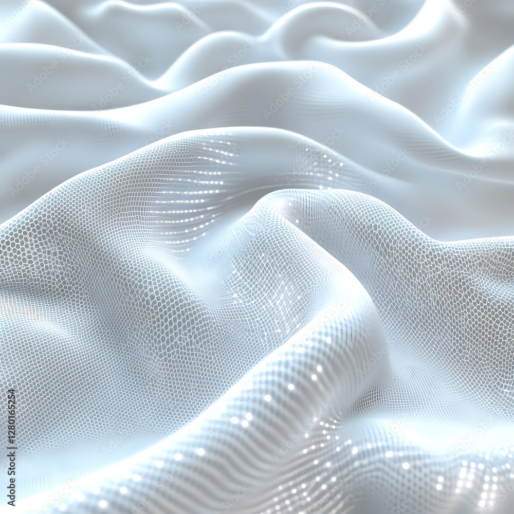 Poster Abstract White Fabric Texture with Flowing Waves and Shimmering Light