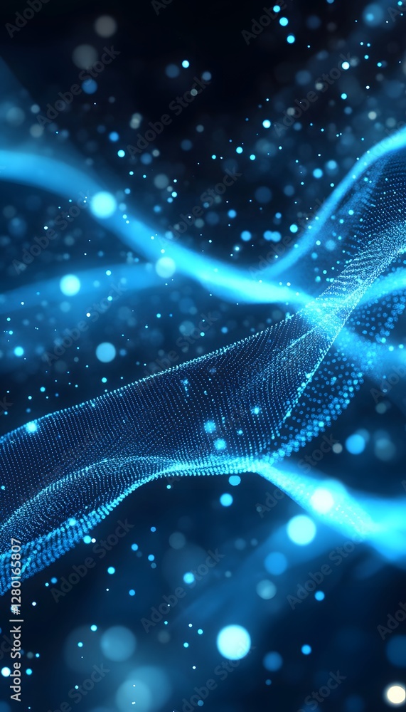 Aufkleber blue light particle network flowing in digital abstract space