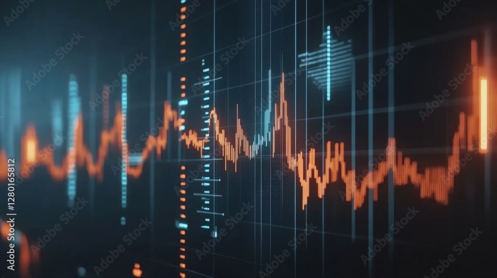 Poster abstract digital waveform visualization with vibrant colors representing data fluctuations