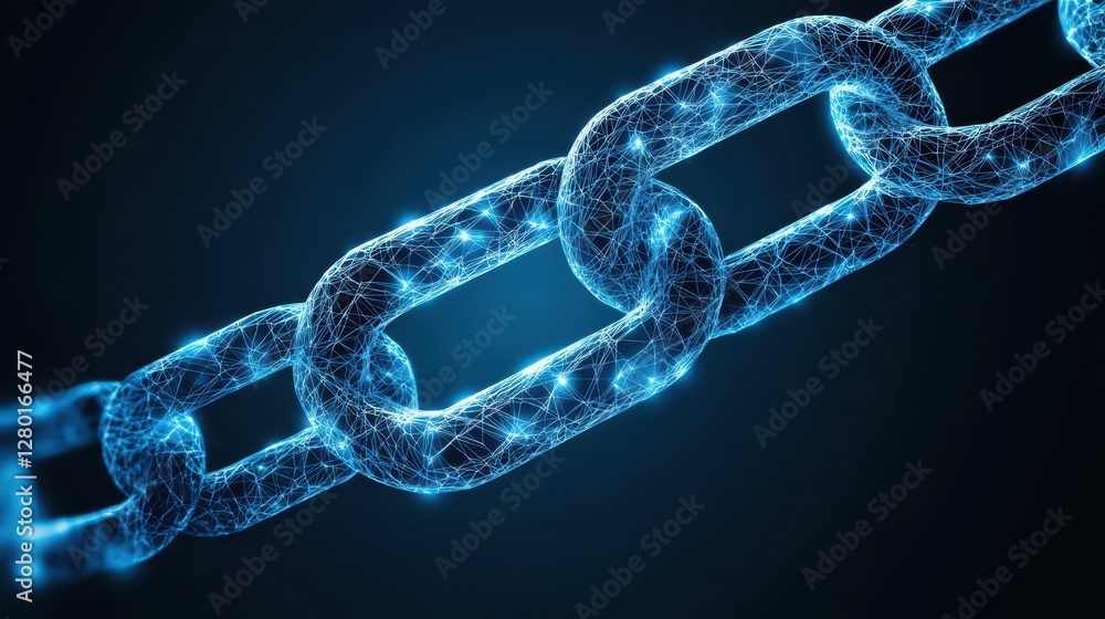 Aufkleber a futuristic blue digital chain glows against a dark background, symbolizing connectivity and securi