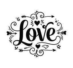 Beautiful  typography 'love' vector on white background, black and white Design