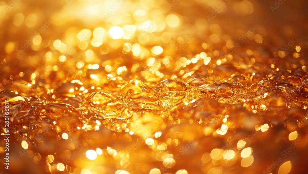 Poster Golden shimmering water surface with bokeh highlights creating an enchanting and tranquil atmosphere ideal for nature and wellness themed projects