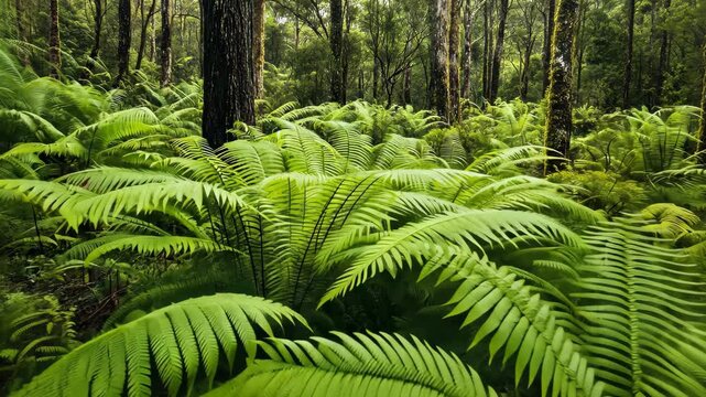 Exploring the lush beauty of Australian tree ferns in Tasmania's native forest during the afternoon, Australia tree fern in native forest of Tasmania