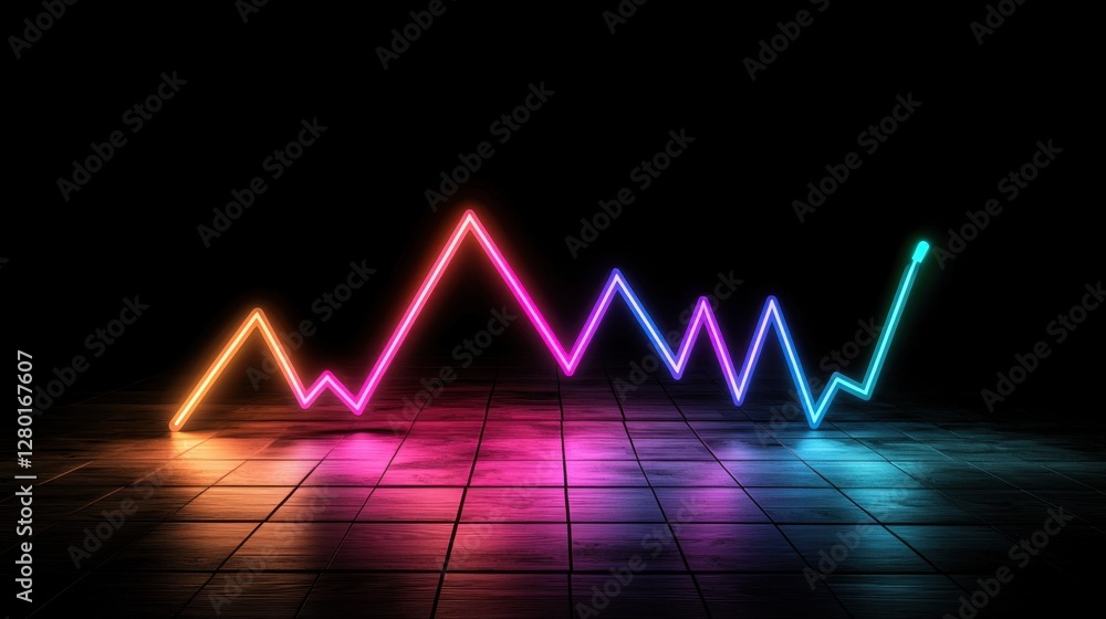 Poster a sharp business decline chart infused with neon cyber visuals and a dark minimalist background.
