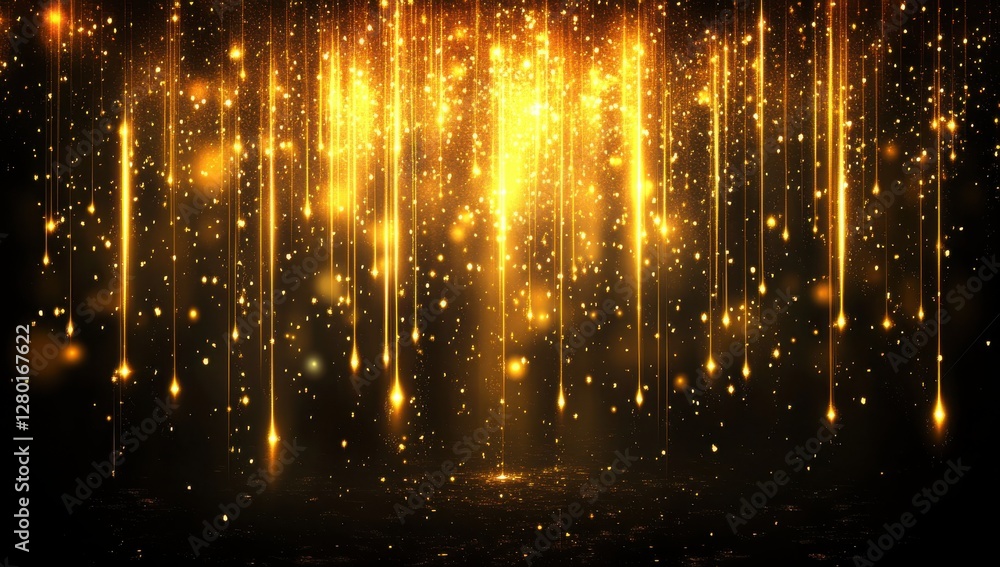 Poster golden sparkling lights falling down on a dark background creating a magical and enchanting atmosphe