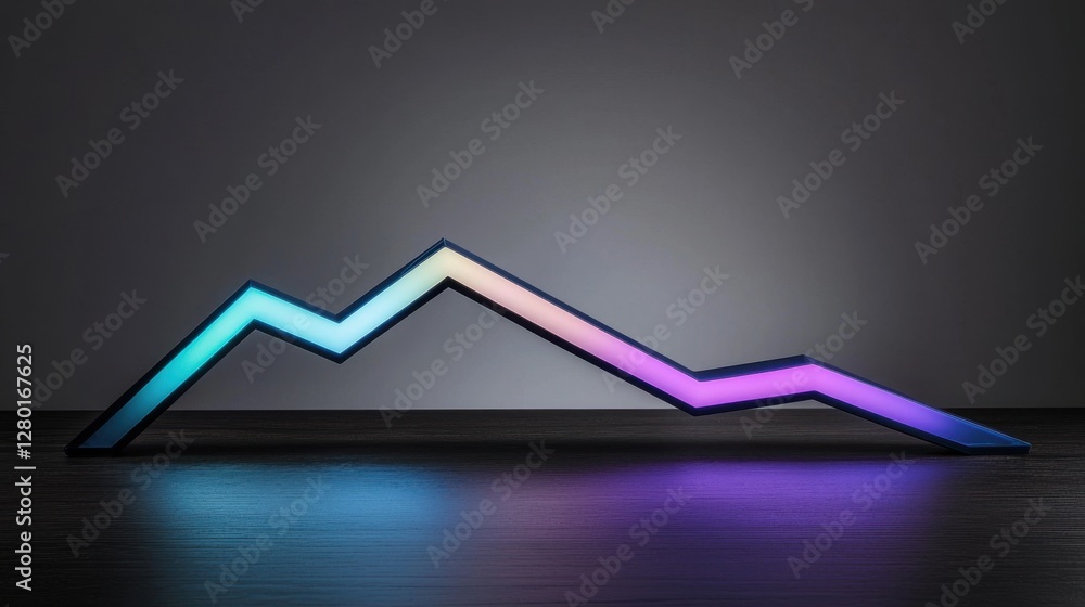 Poster a sharp business decline chart infused with neon cyber visuals and a dark minimalist background.