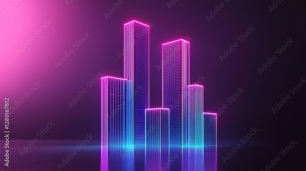 Poster a sharp business decline chart infused with neon cyber visuals and a dark minimalist background.