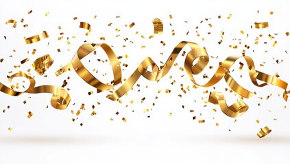 Golden Streamers and Confetti in Mid-Air Celebrating Special Occasions and Making Festive Moments Unforgettable for Parties or Events