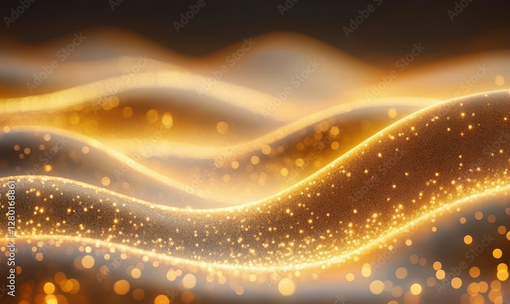Aufkleber golden waves of light with glowing particles creating a soft and dreamy background for abstract and 