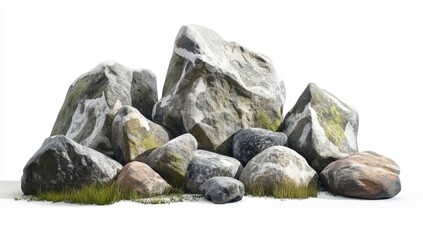 Pile of rocks on white background, nature scene