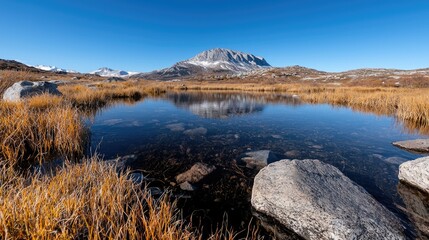 Obraz premium Mountain lake reflection tranquil autumn landscape