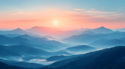 Obraz premium Mountain range with sunset and pastel clouds in a dreamy landscape view