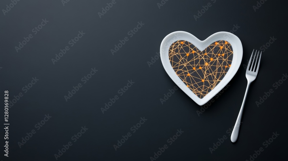 Aufkleber heart-shaped plate with abstract network design and fork on table