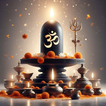 AI-Generated Mahashivratri Festival Featuring Shivling and Happy Sawan Decorations, Om namah Shivay shivling, Shiv Shankar Bholenath