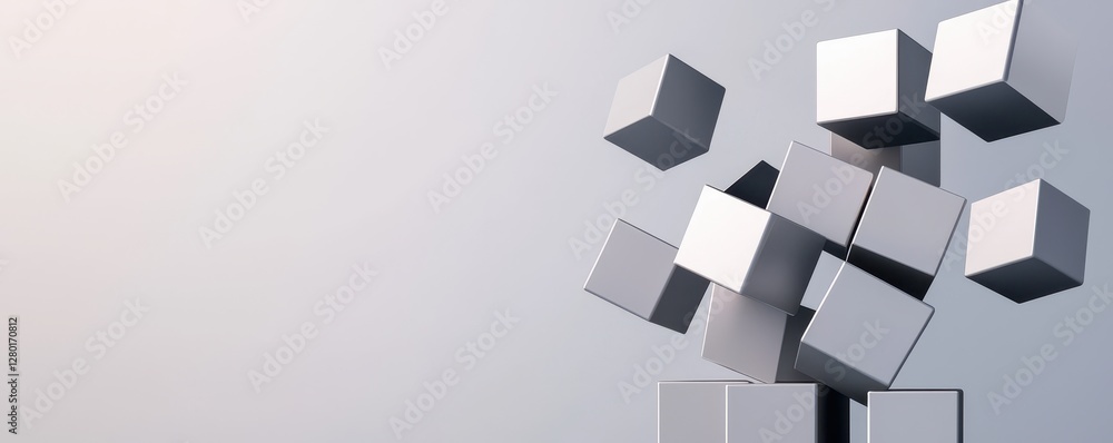 Aufkleber a cluster of 3d cubes is dynamically arranged in mid-air against a minimalistic background, suggesti