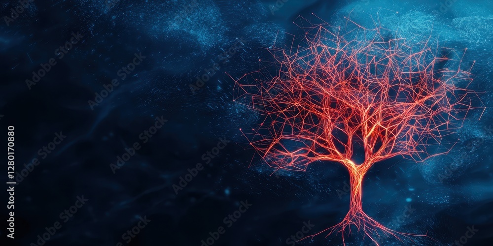 Aufkleber a glowing tree with intricate, glowing branches stands against a dark blue background, creating a my