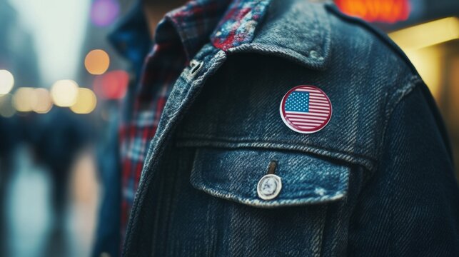 Denim Jacket with American Flag Pin