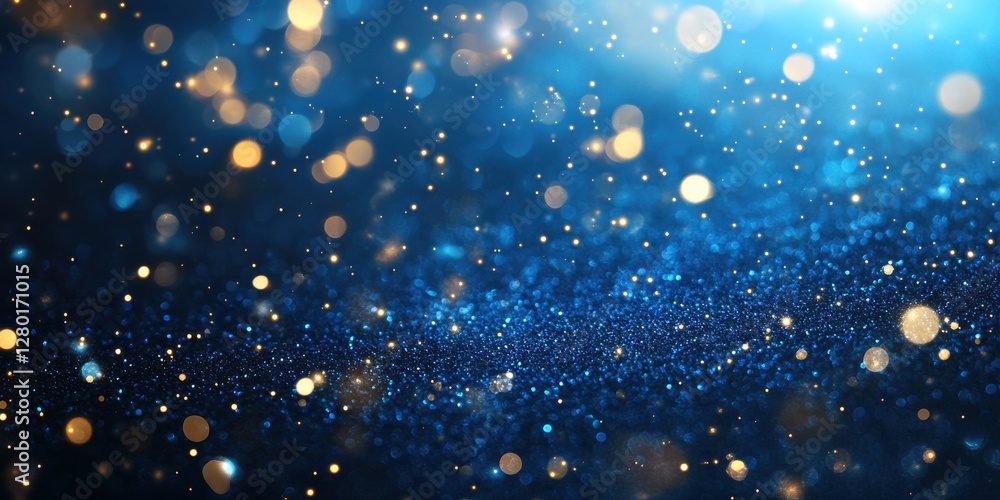 Poster Magical Bokeh Effect in Blue and Gold Colors Creating a Dreamy Background with Sparkles and Shimmering Lights for Artistic and Creative Projects