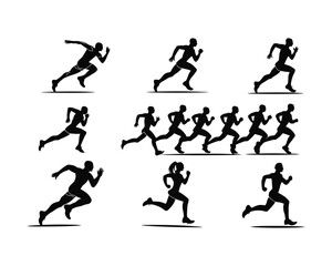 Athletic Running Silhouette Vector Template Set