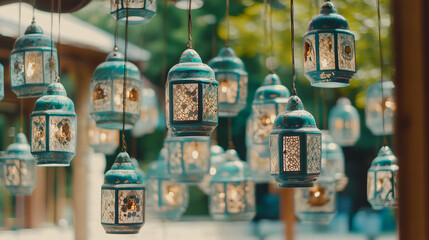 enchanting outdoor ambiance with teal mosaic moroccan hanging lanterns for events and decorative lighting