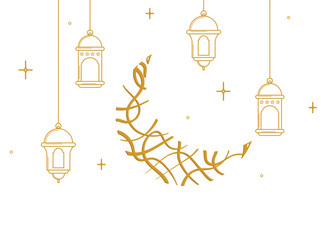 Lamp lantern and moon card decoration ramadan kareem eid al-fitr design