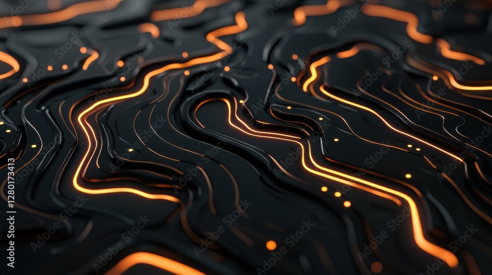 Poster A mesmerizing abstract design featuring flowing lines of orange and yellow against a dark background, creating a dynamic and modern visual effect.