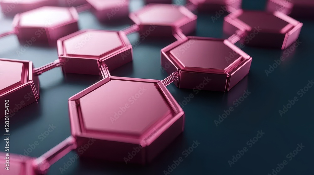 Aufkleber a close-up view of interconnected hexagonal shapes in a vibrant pink hue, suggesting a futuristic an