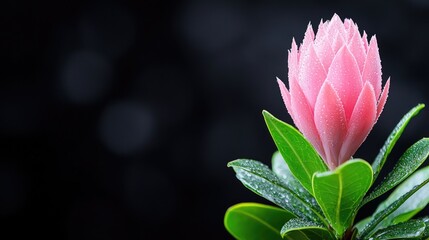 Obraz premium Pink protea flower, close-up, dark background, nature photography, website banner