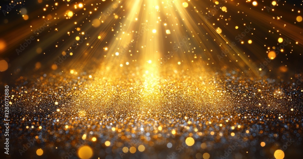 Aufkleber radiant golden particles and sparkles with bright light beams in an ethereal atmosphere captured in 