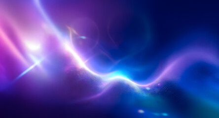 Fototapeta premium Abstract image featuring vibrant, colorful light streaks flowing across a dark backdrop. Smooth, blended hues of purple, blue, and pink create a dreamy, luminous effect.