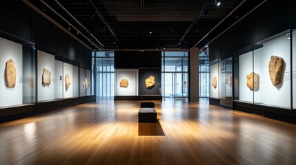 Modern Art Gallery Interior with Sculptures on Display