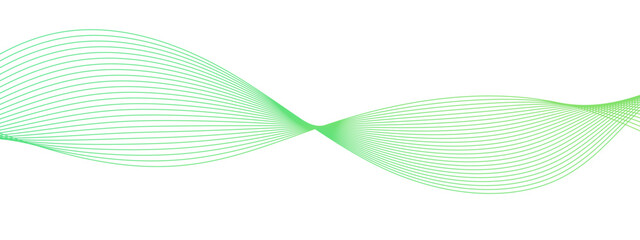 Vector background with green wavy lines created using blend tool. Green wave line isolated white background. Modern abstract glowing wave with dynamic flowing wave lines design element.