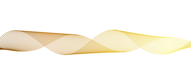 Vector background with golden wavy lines created using blend tool. Golden wave line isolated white background. Modern abstract glowing wave with dynamic flowing wave lines design element.