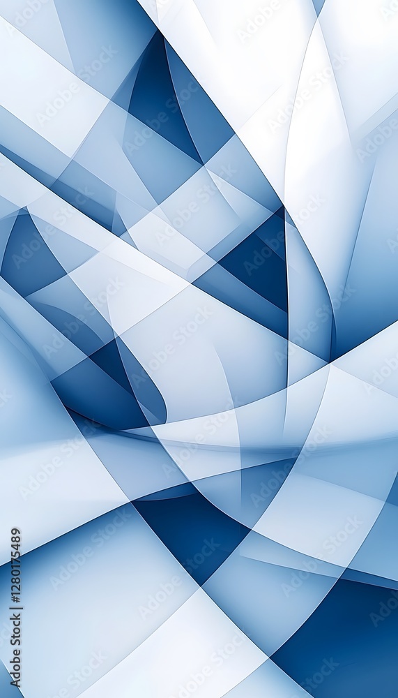 Poster abstract composition of intersecting shapes and lines in blue hues