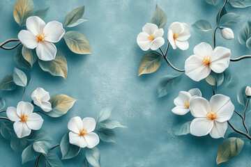 White flowers in full bloom against a vibrant blue background.