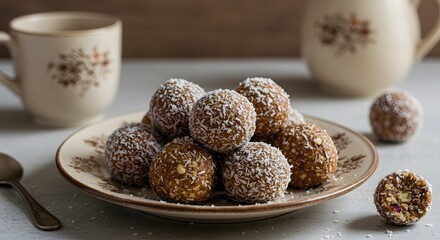 Delicious Date Balls with Coconut on a Plate Ready to Eat