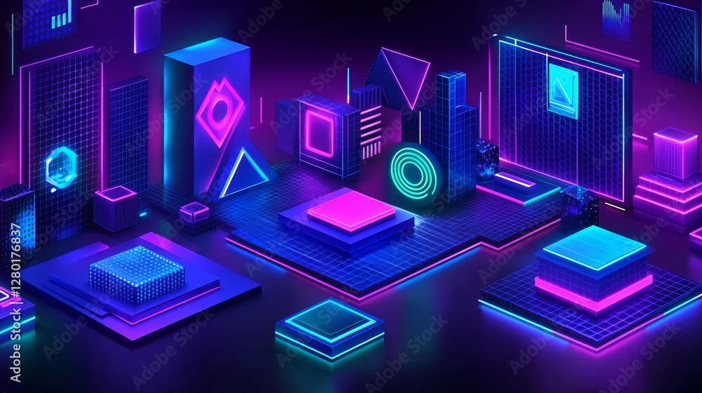 Poster abstract futuristic technology concept background with glowing neon elements for innovative digital 