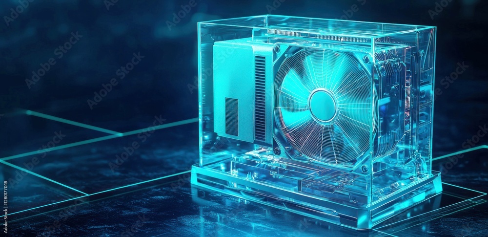 Aufkleber futuristic transparent pc case with glowing elements, high tech design showcasing cooling system and