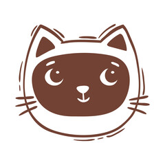 Hand drawn vector illustration cat face portrait. Illustration for icon, logo design, print, greeting card, sticker. Isolated cats face isolated on white background