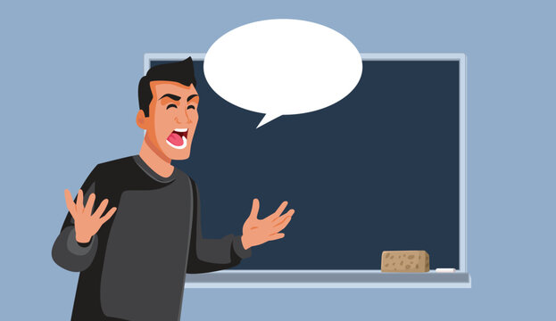 Angry Male Teacher Screaming During Class Vector Illustration Design. Professor expressing his anger in blank copy space bubble
