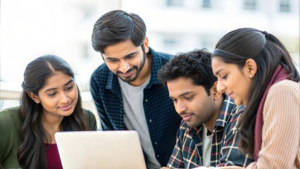 Indian Student Group Collaborating on Project
