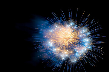 Fototapeta premium Colorful fireworks display against a dark sky background, a vibrant and festive celebration for a holiday or festival event.