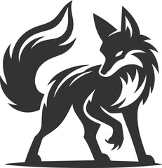 A fox glaring, tail raised in defiance vector animal silhouette