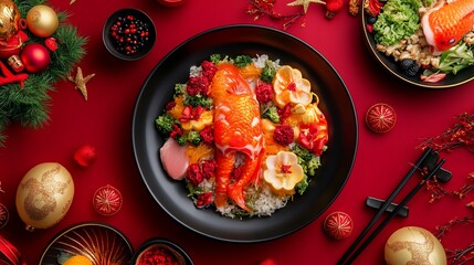 Festive Red Lobster Rice Bowl, Christmas Decor
