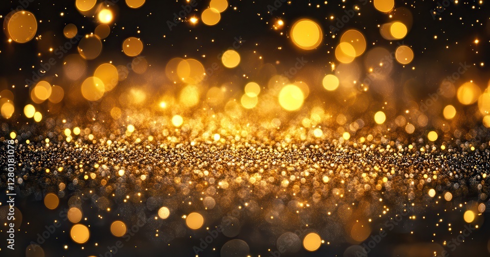 Poster shimmering golden bokeh background with sparkling lights creating a glamorous and festive atmosphere