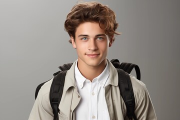 Fototapeta premium Teenage guy student with backpack isolated on white background. Generative ai