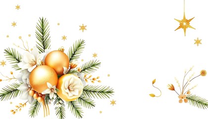 Elegant Christmas Decoration: Gold Ornaments and Winter Flowers